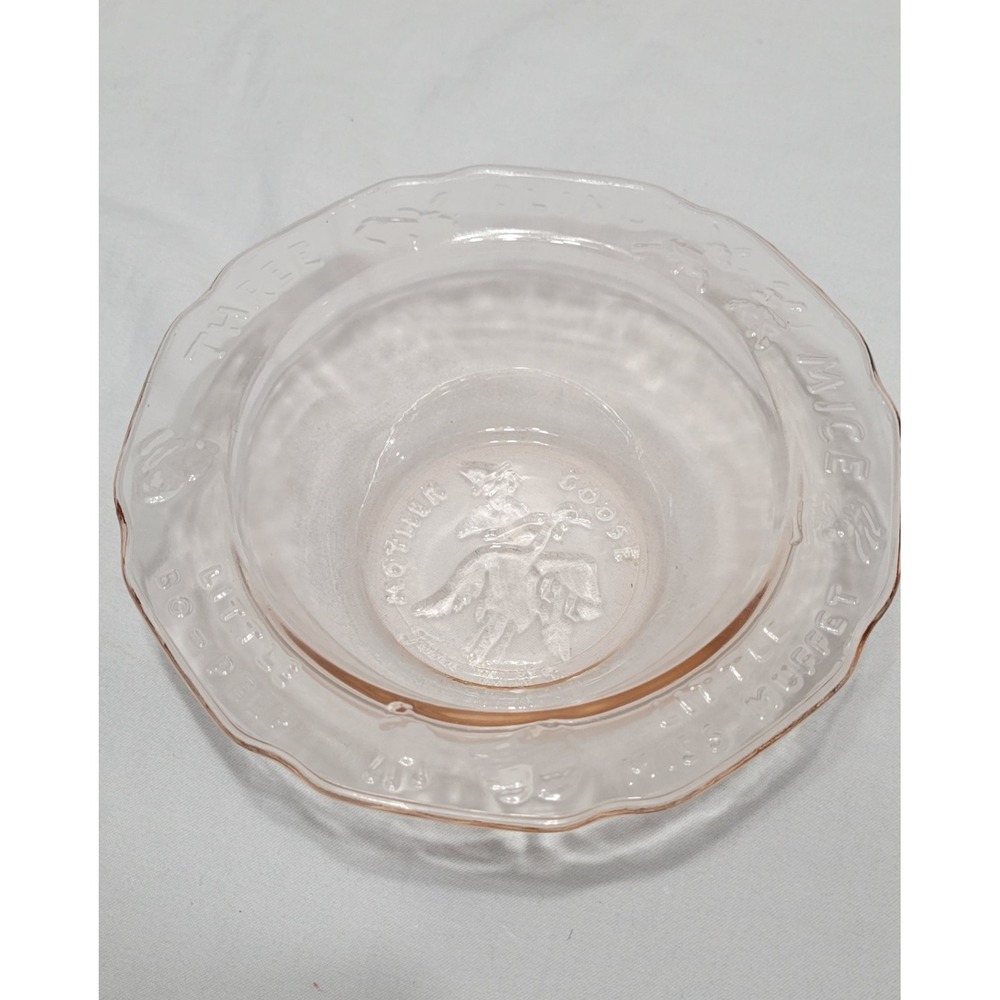 Vintage Tiara depression glass baby bowl of Mother Goose nursery rhymes.
